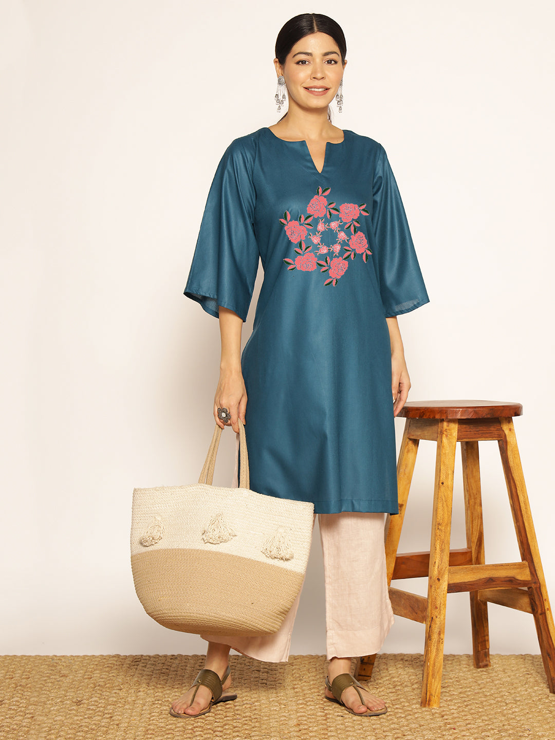 Teal Rayon LongKurta - Udaya