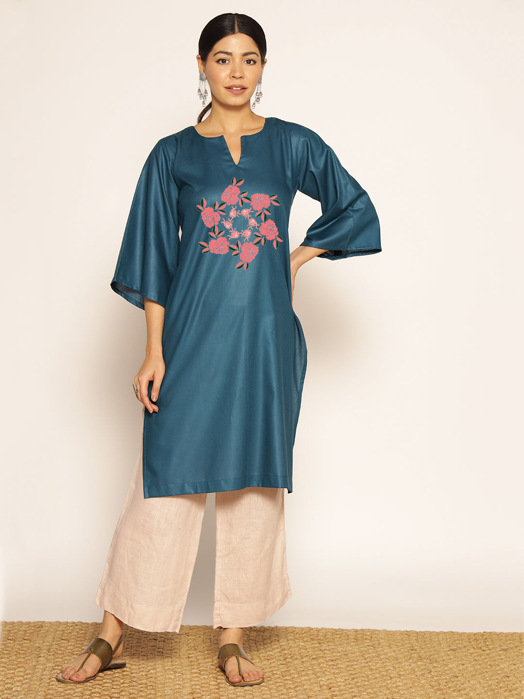 Teal Rayon LongKurta - Udaya
