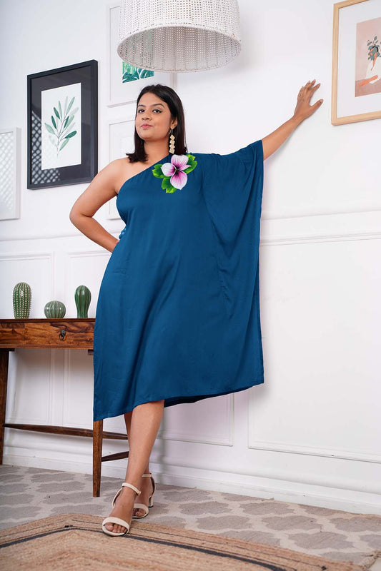 Teal Rayon OneShoulder Dress - Purplish