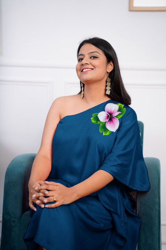 Teal Rayon OneShoulder Dress - Purplish
