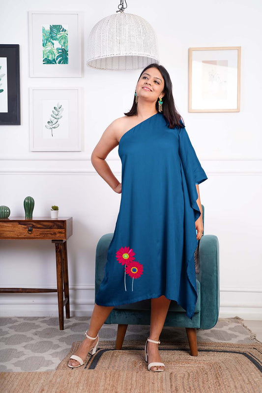 Teal Rayon OneShoulder Dress - Tealight