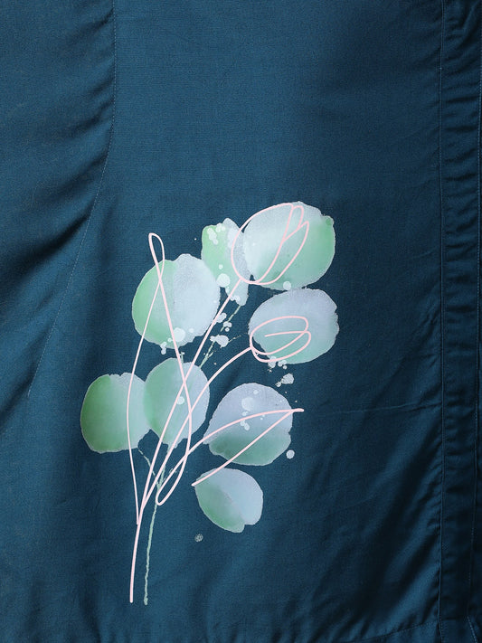 Teal Rayon Shirt-Kaftan - Leafy