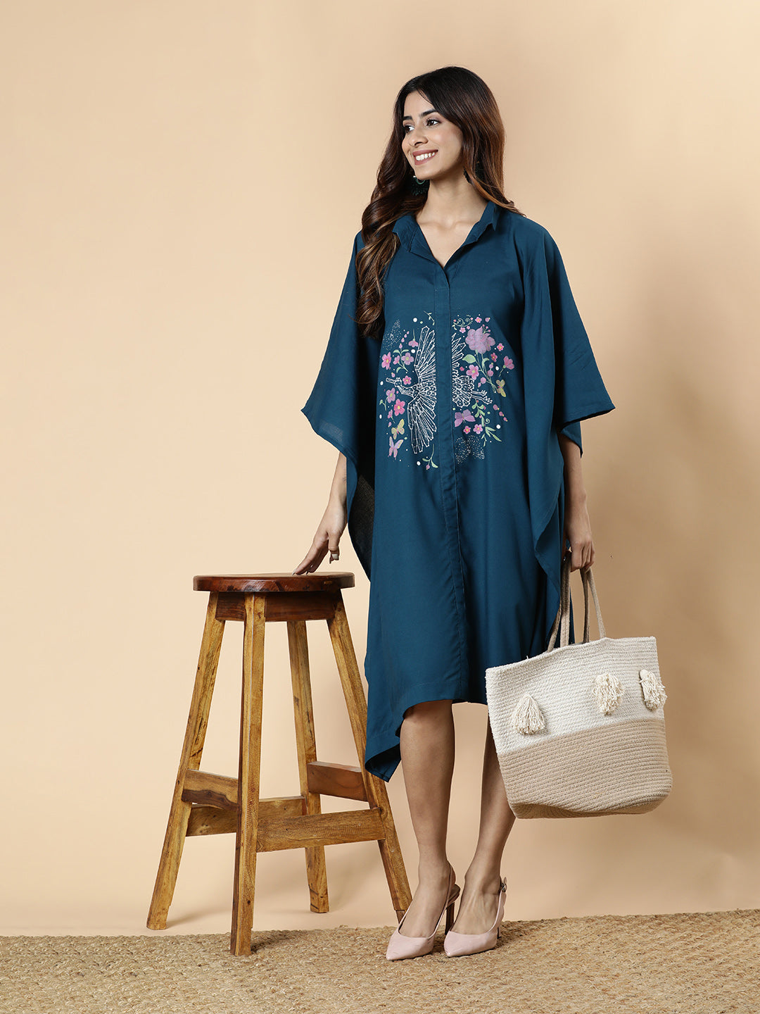 Teal Rayon Shirt-Kaftan - Phoenix