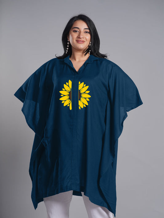 Teal Rayon Shirt-Kaftan - Sunflower