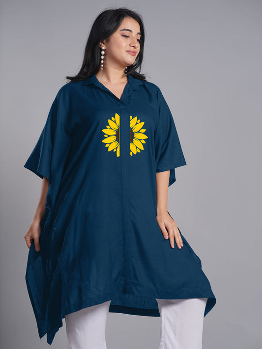 Teal Rayon Shirt-Kaftan - Sunflower