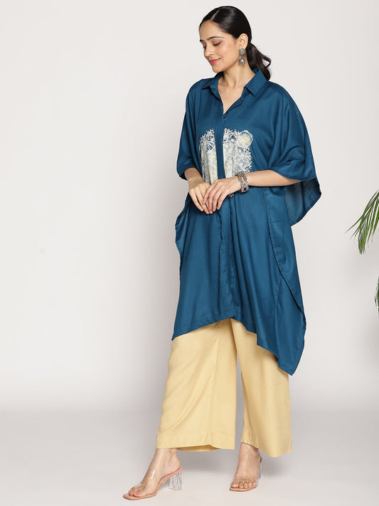 Teal Rayon ShirtKurta - TealTealTillake