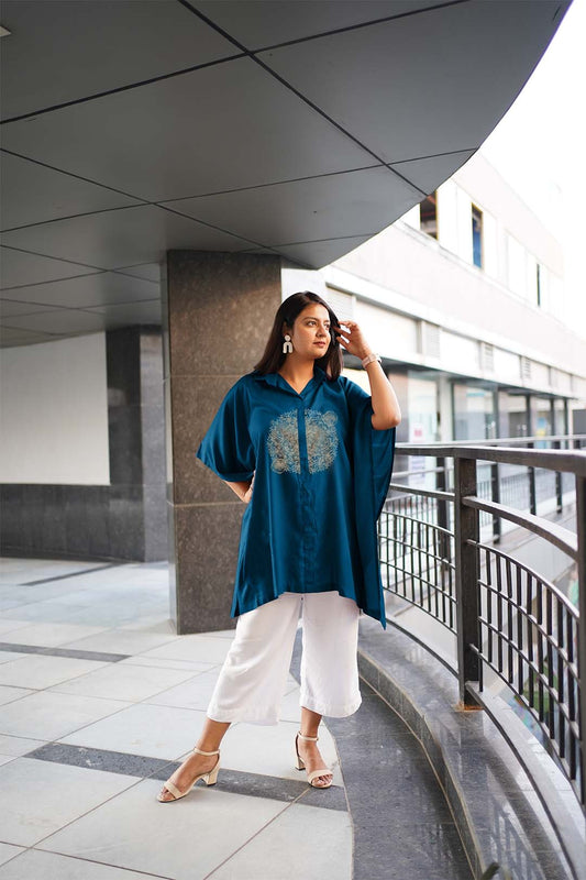 Teal Rayon ShirtKurta - TealTealTillake