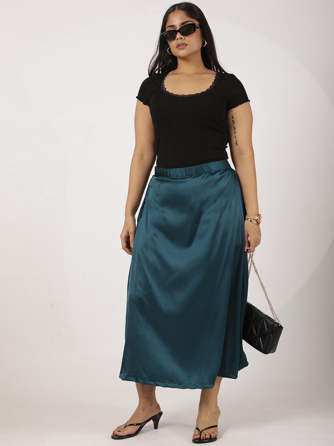 Teal Satin Skirt