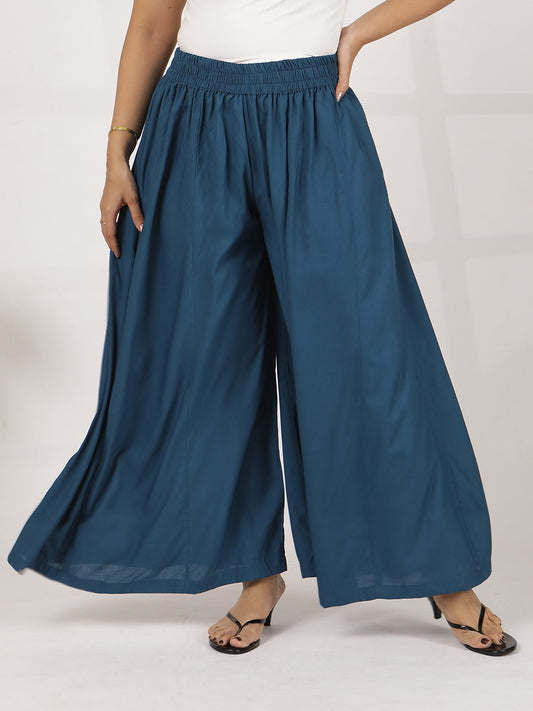 Teal Rayon Flared Palazzo