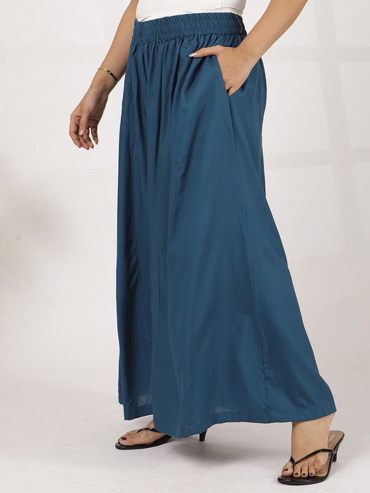 Teal Rayon Flared Palazzo