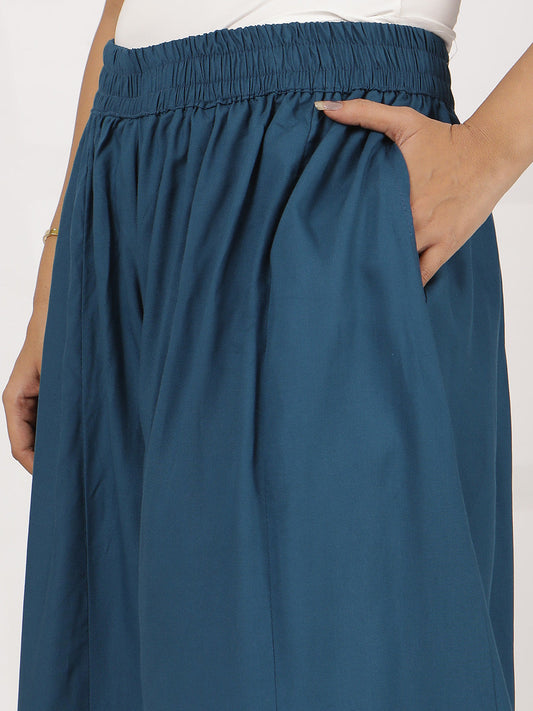 Teal Rayon Flared Palazzo
