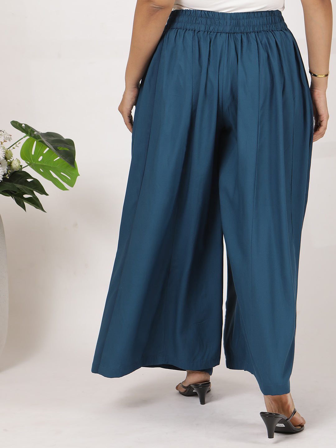 Teal Rayon Flared Palazzo