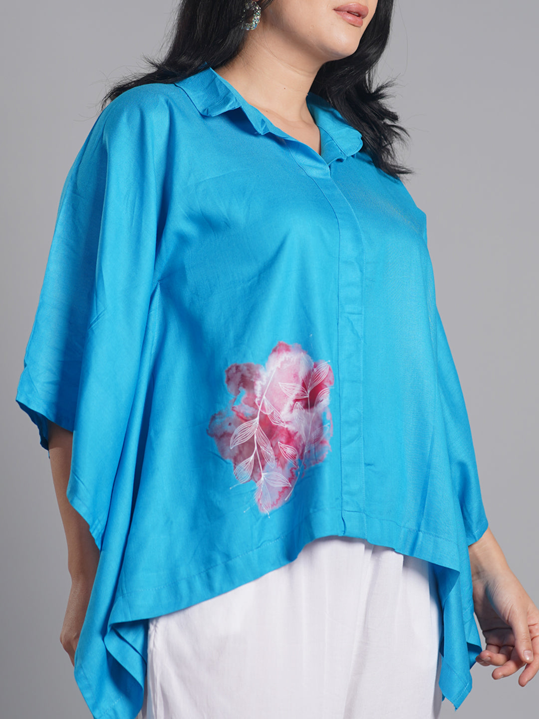 Turquoise Kaftan Top - Abstract Marble