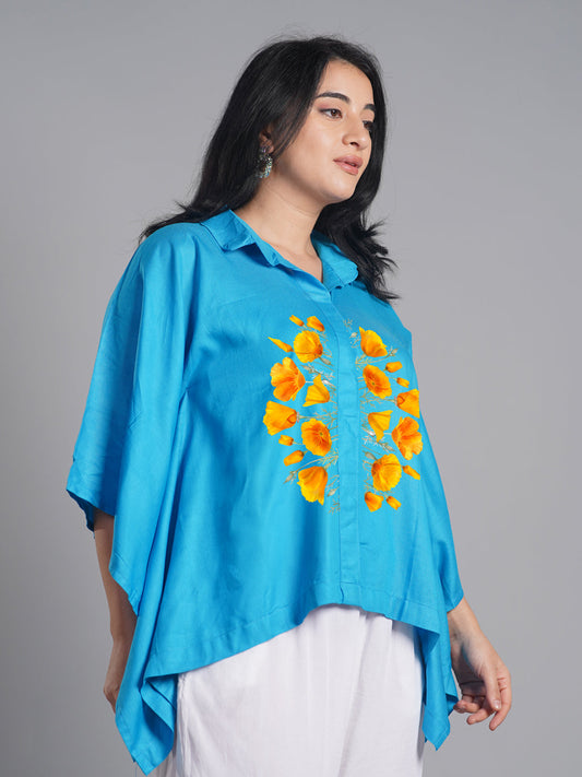 Turquoise Kaftan Top - Blossom Accent
