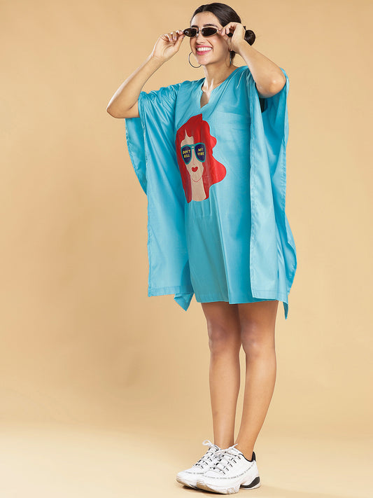 Turquoise Rayon Kaftan - Don't kill my vibe