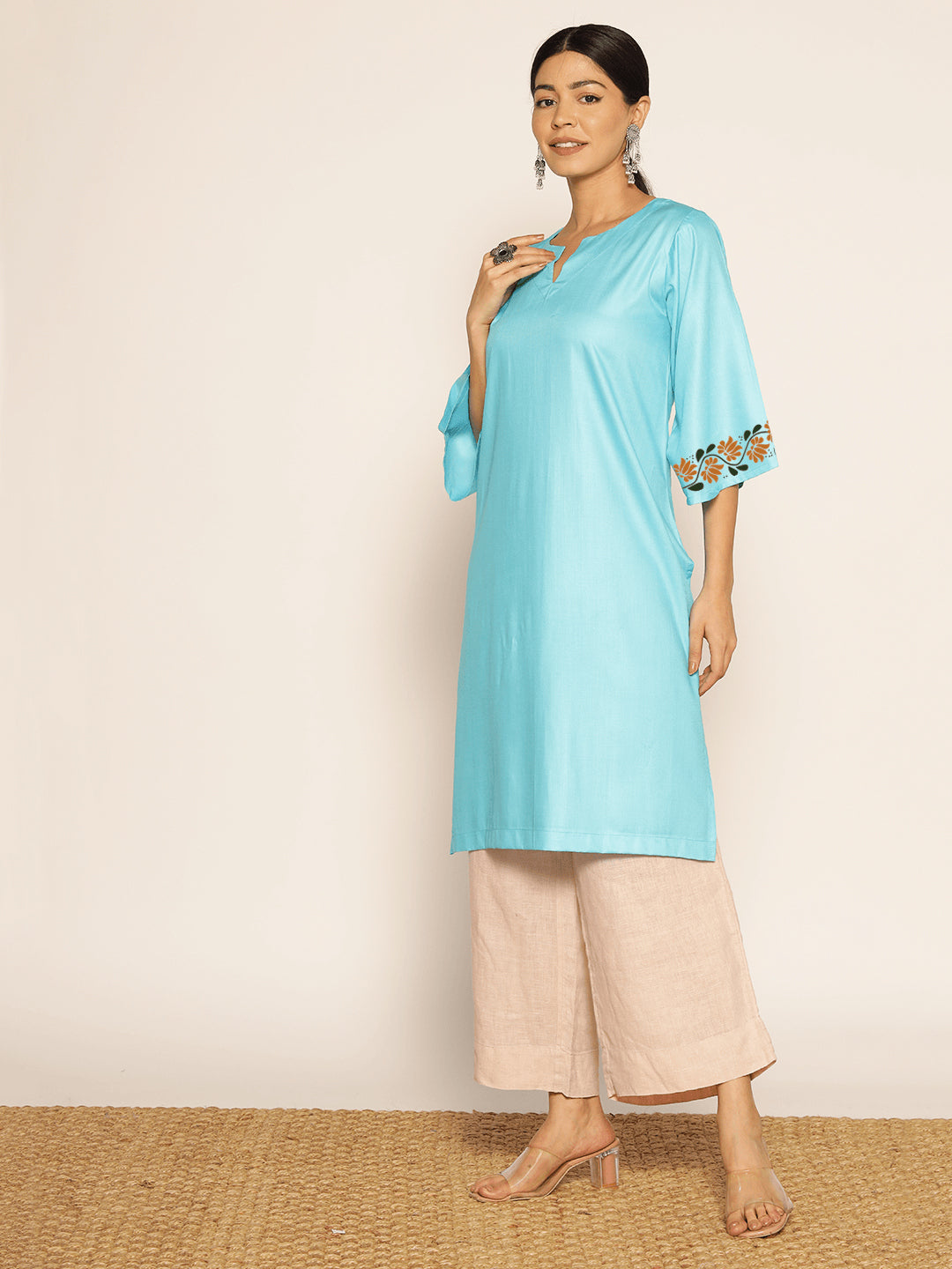 Turquoise Rayon LongKurta - Ananda
