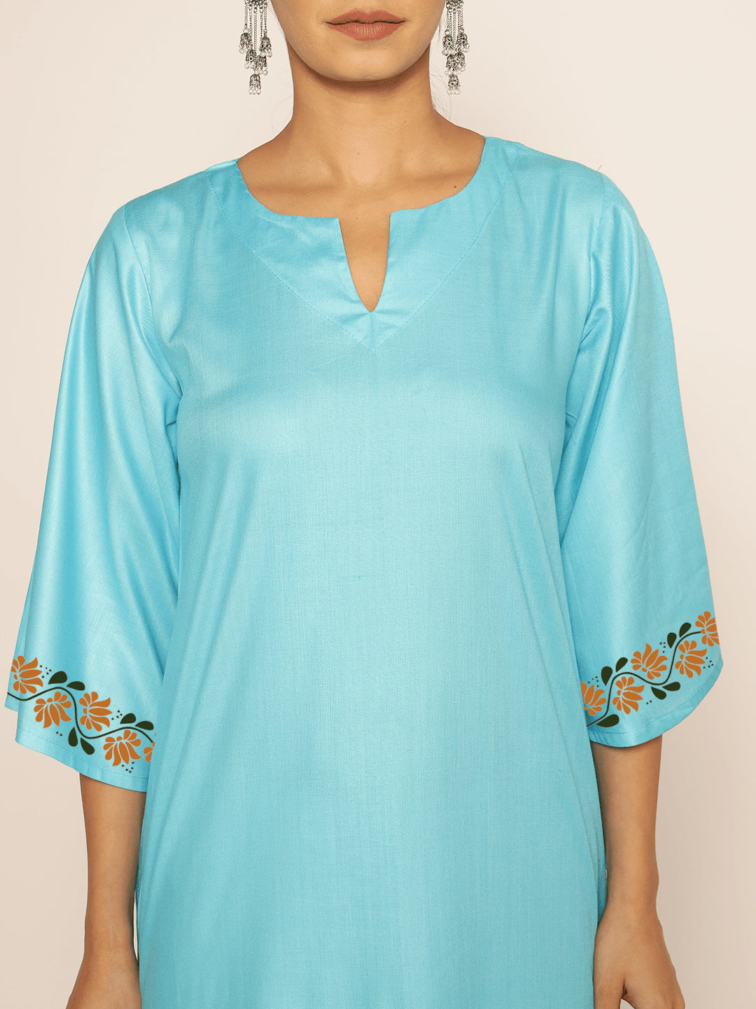 Turquoise Rayon LongKurta - Ananda