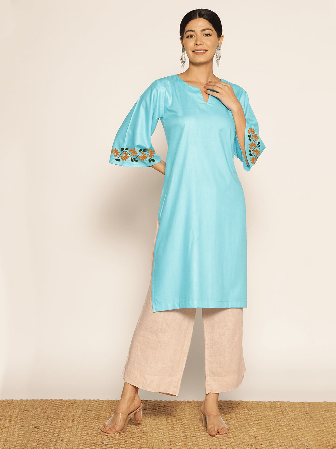 Turquoise Rayon LongKurta - Ananda