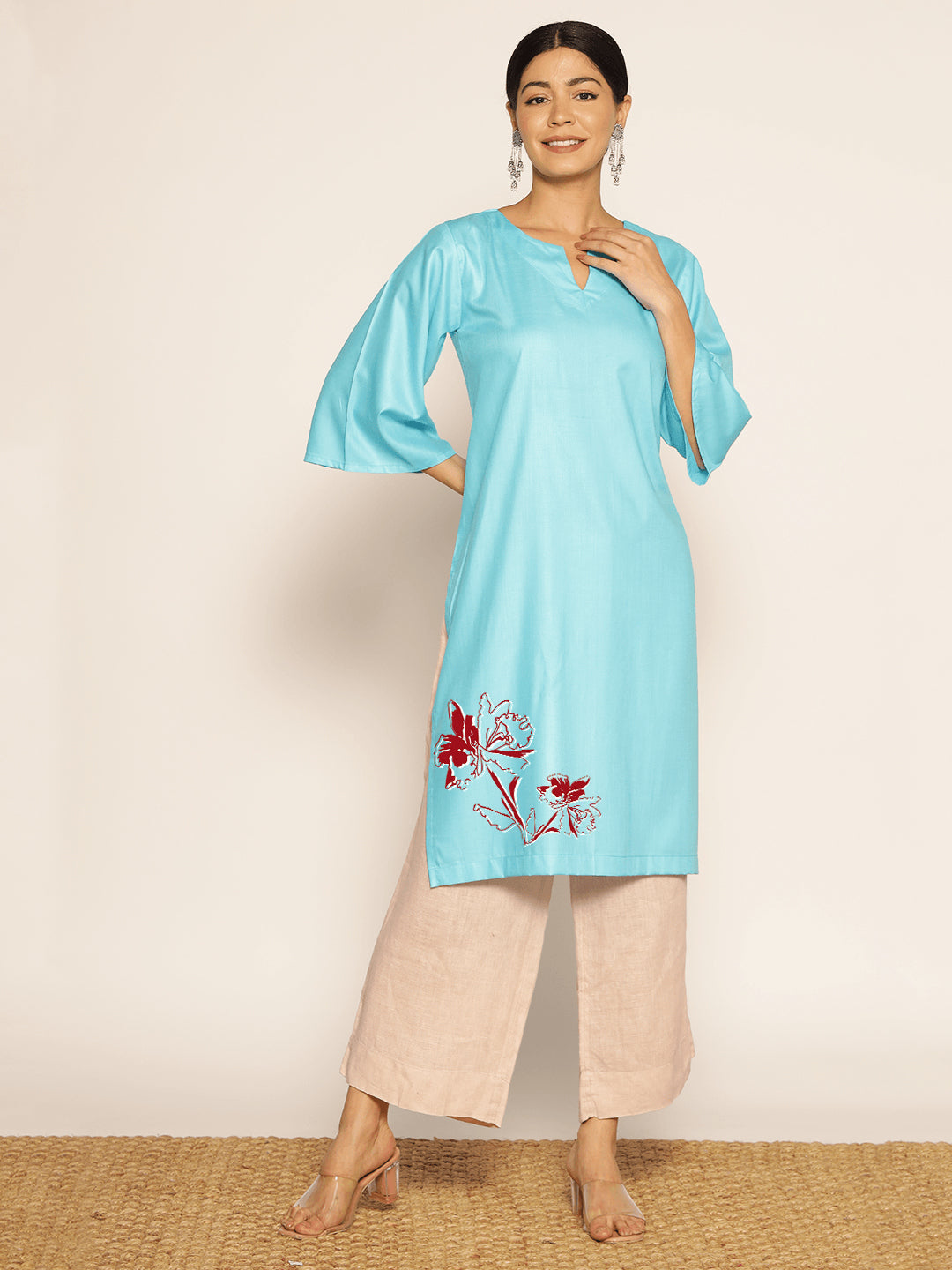 Turquoise Rayon LongKurta - Harini