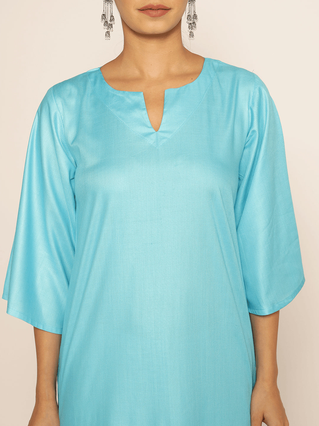 Turquoise Rayon LongKurta - Harini