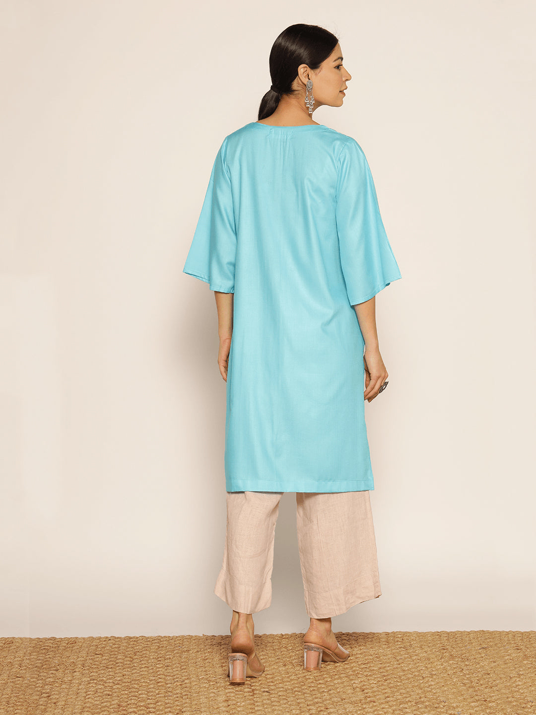 Turquoise Rayon LongKurta - Harini