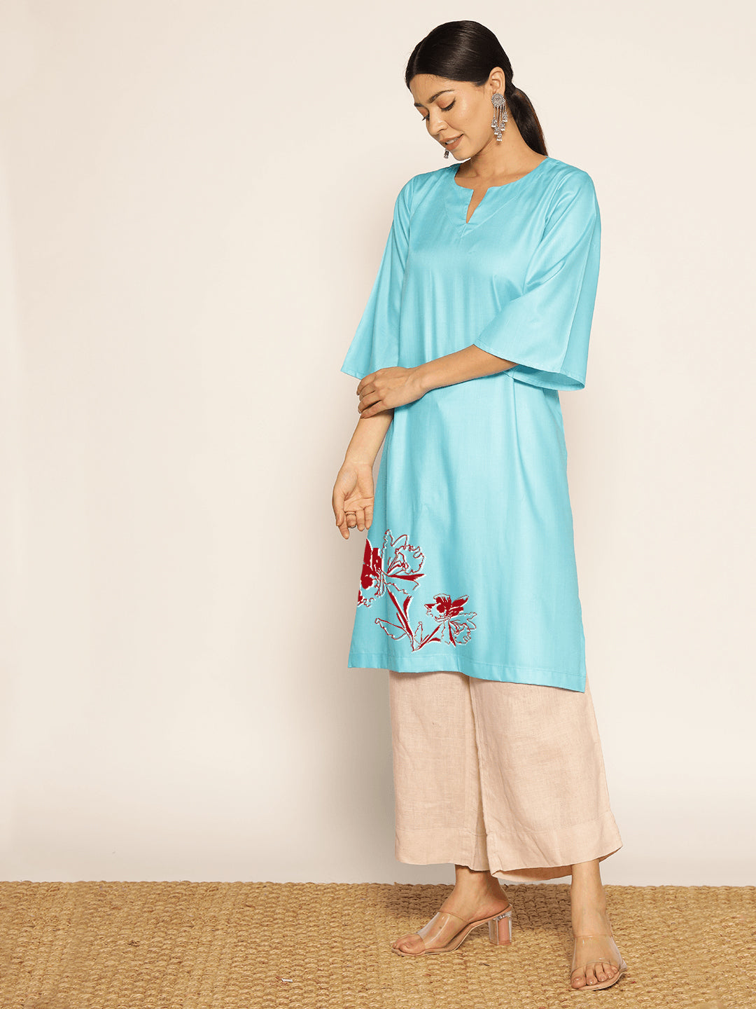 Turquoise Rayon LongKurta - Harini