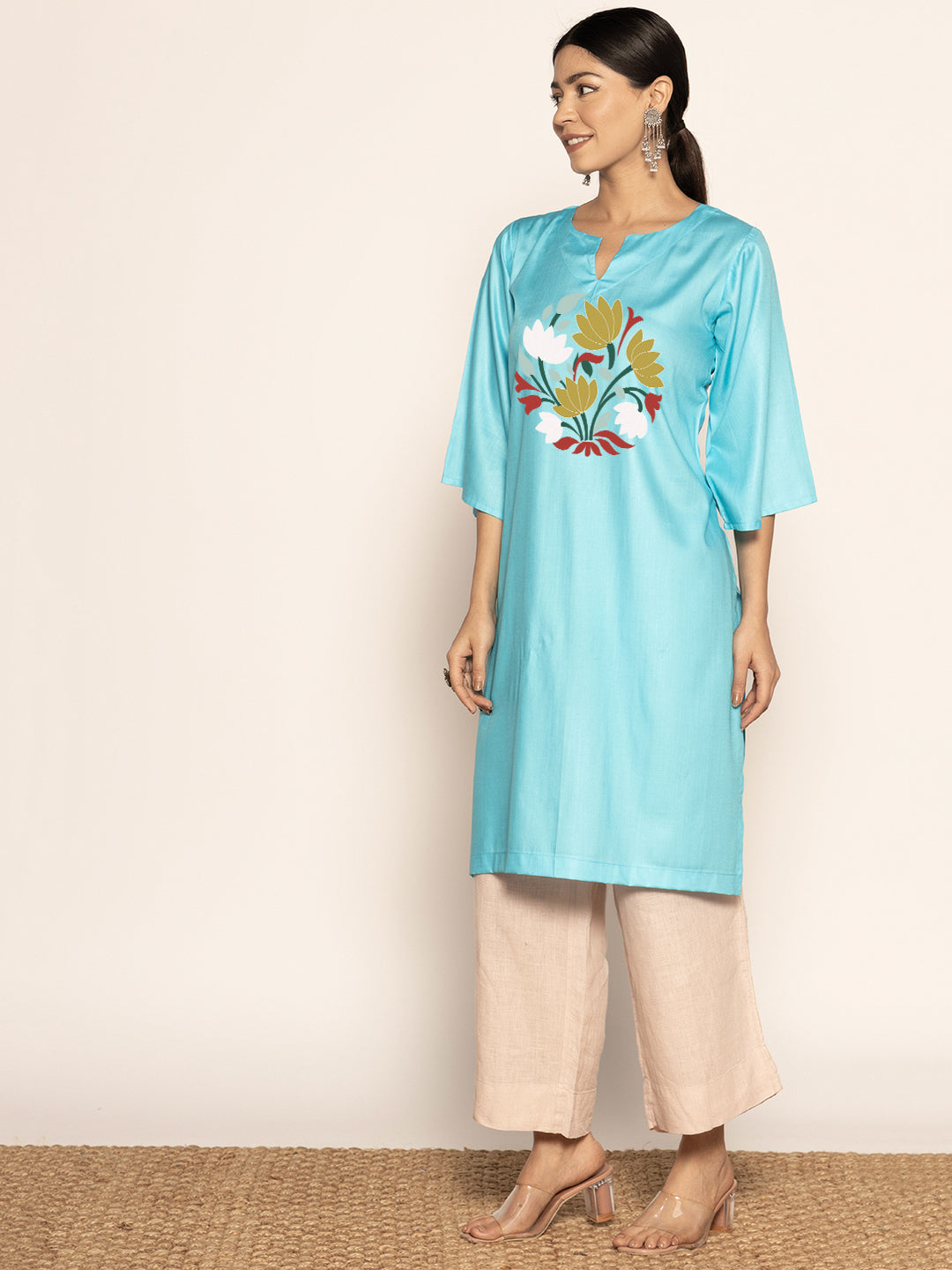 Turquoise Rayon LongKurta - Prabhavita
