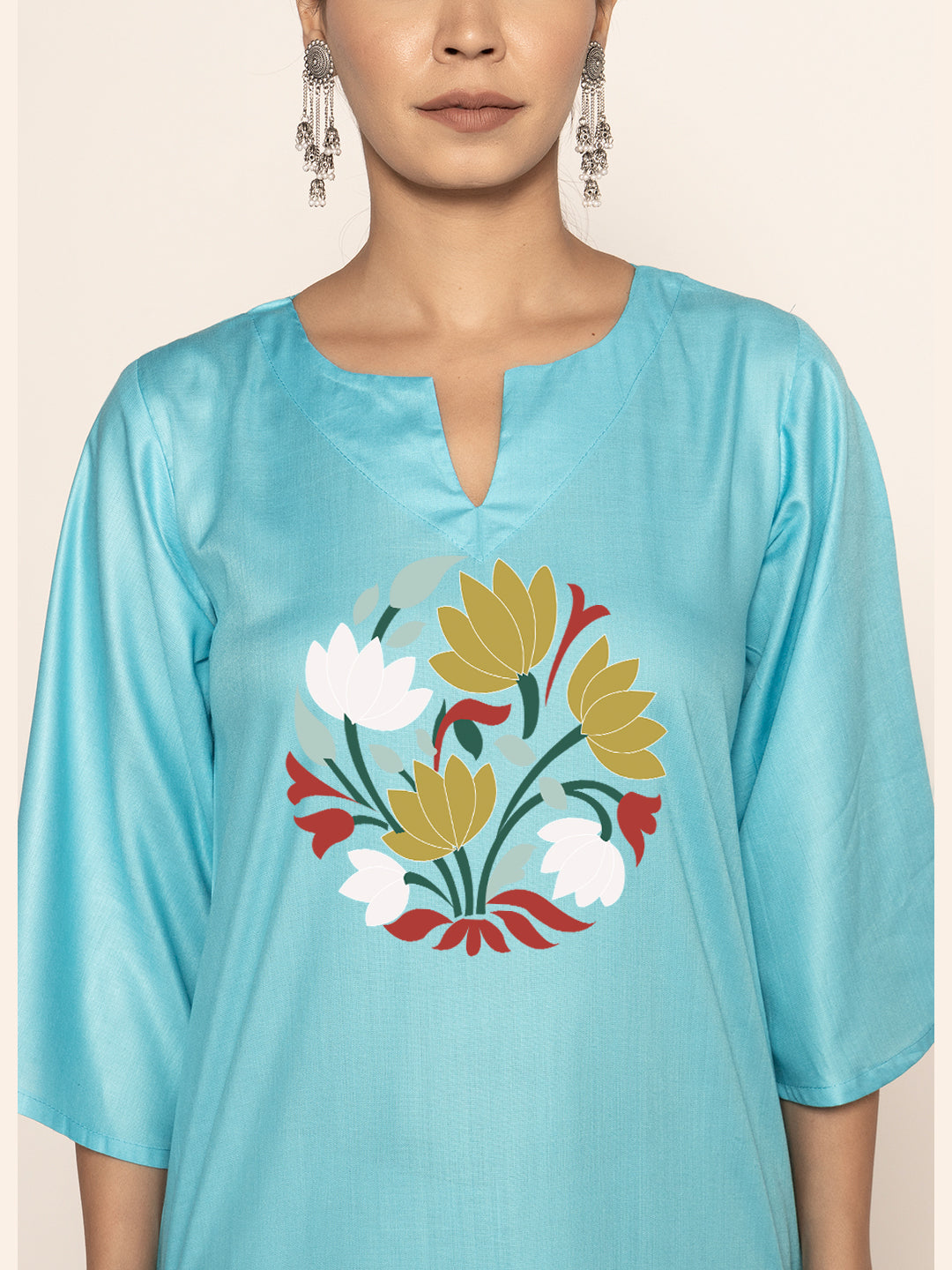 Turquoise Rayon LongKurta - Prabhavita