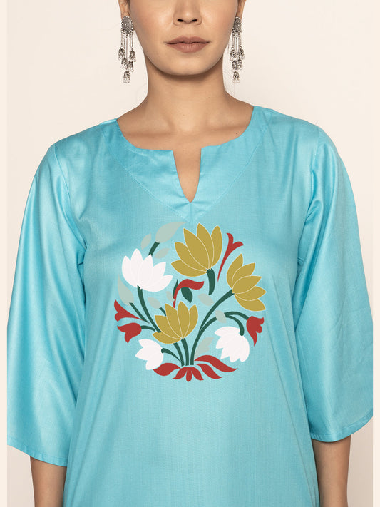 Turquoise Rayon LongKurta - Prabhavita