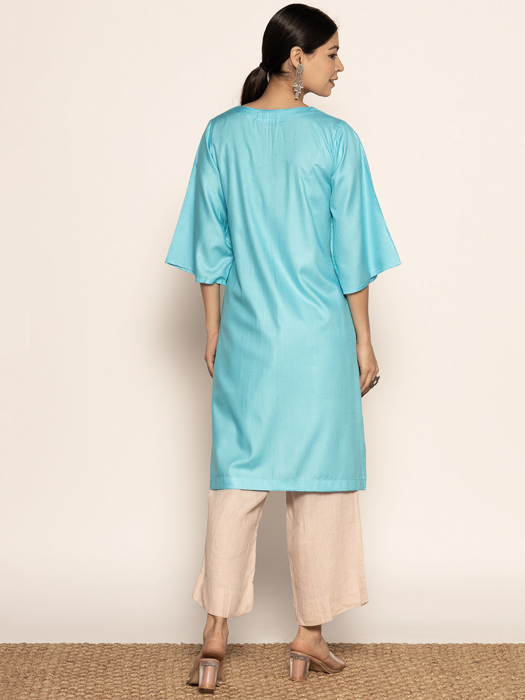 Turquoise Rayon LongKurta - Prabhavita