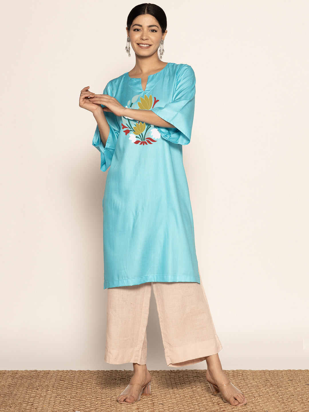 Turquoise Rayon LongKurta - Prabhavita