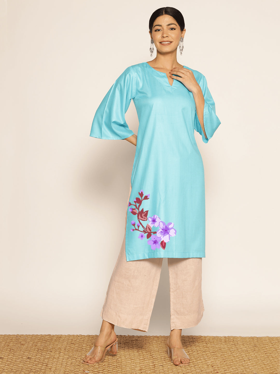 Turquoise Rayon LongKurta - Sugandha