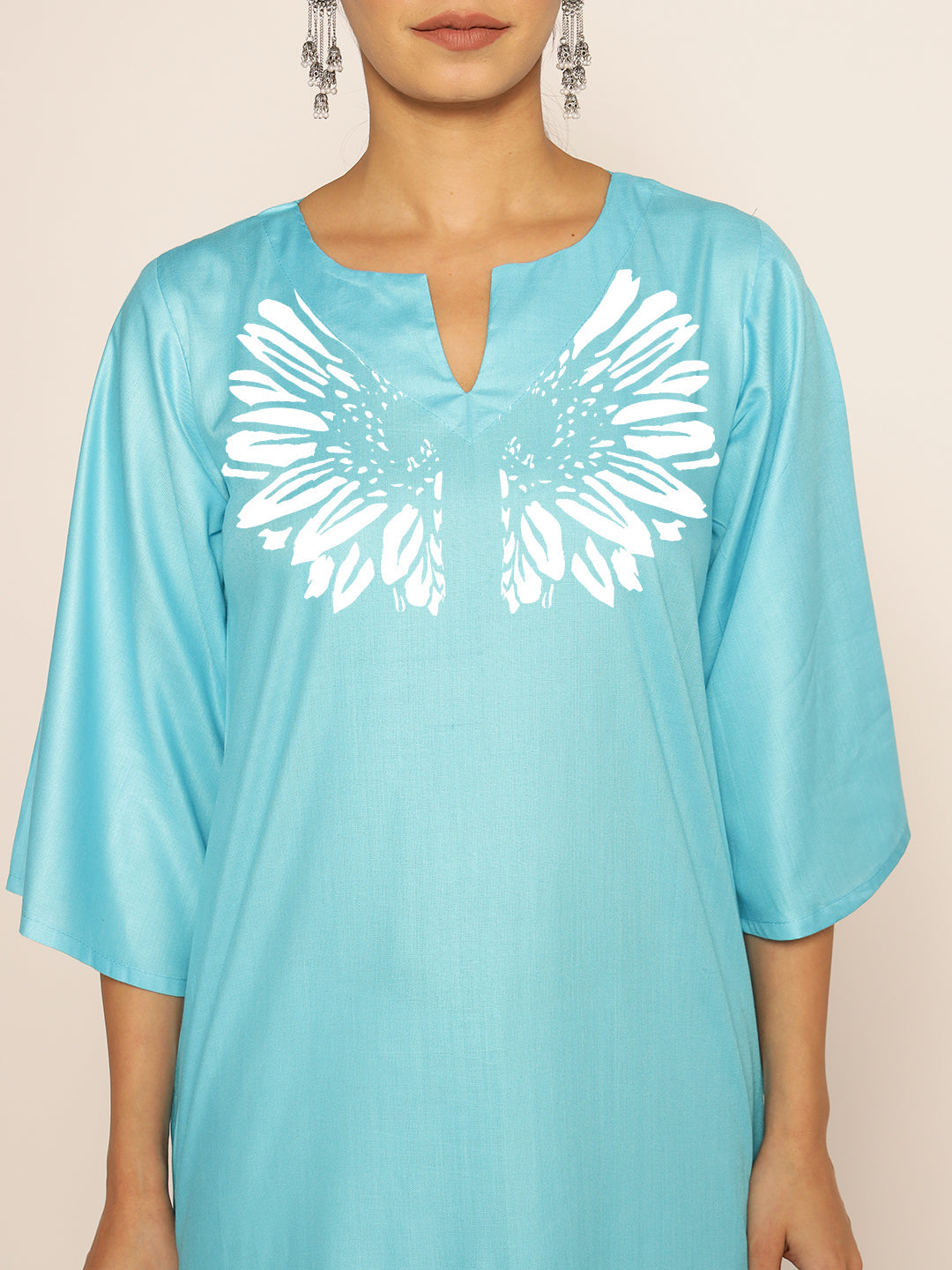 Turquoise Rayon LongKurta - Suvarna