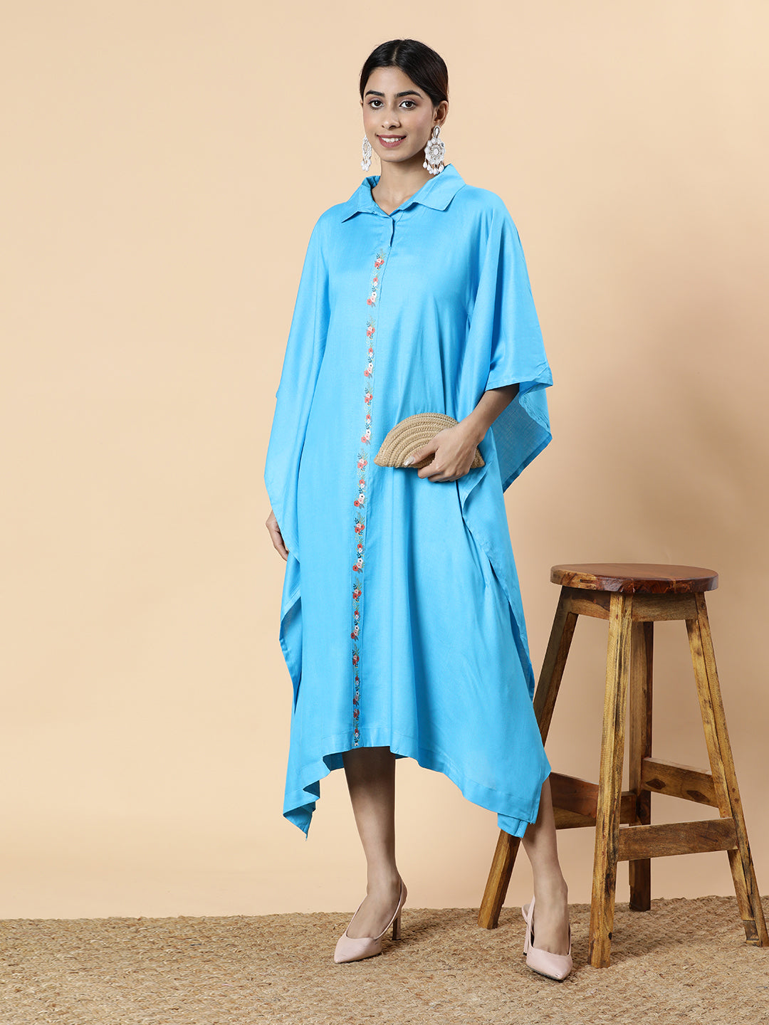 Turquoise Rayon Shirt-Kaftan - Bel