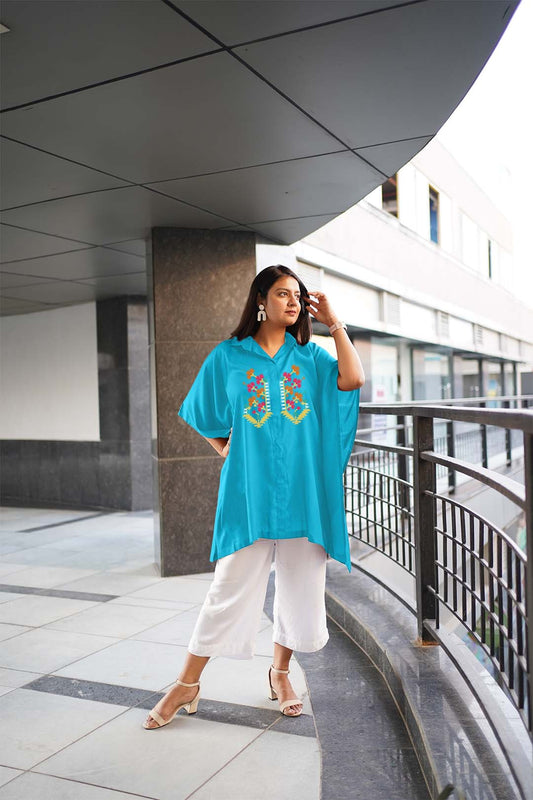 Turquoise Rayon ShirtKurta - Noor