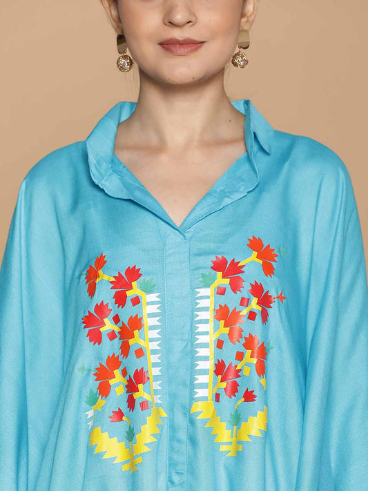 Turquoise Rayon ShirtKurta - Noor