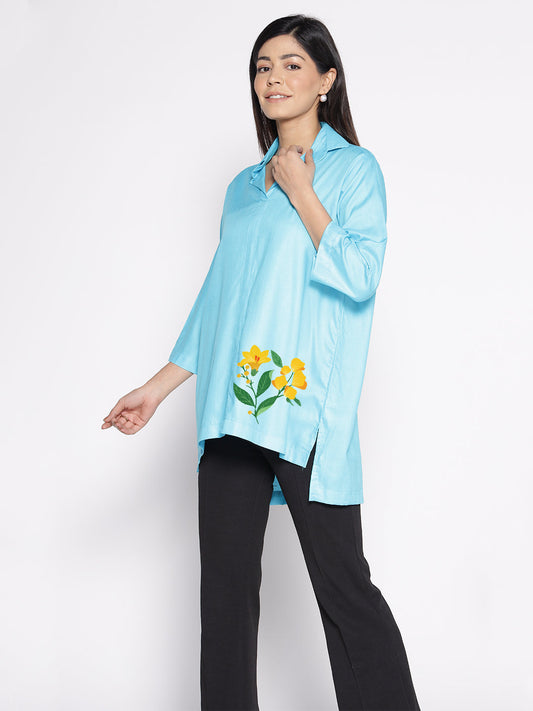 Turquoise Rayon ShirtTop - Narciso