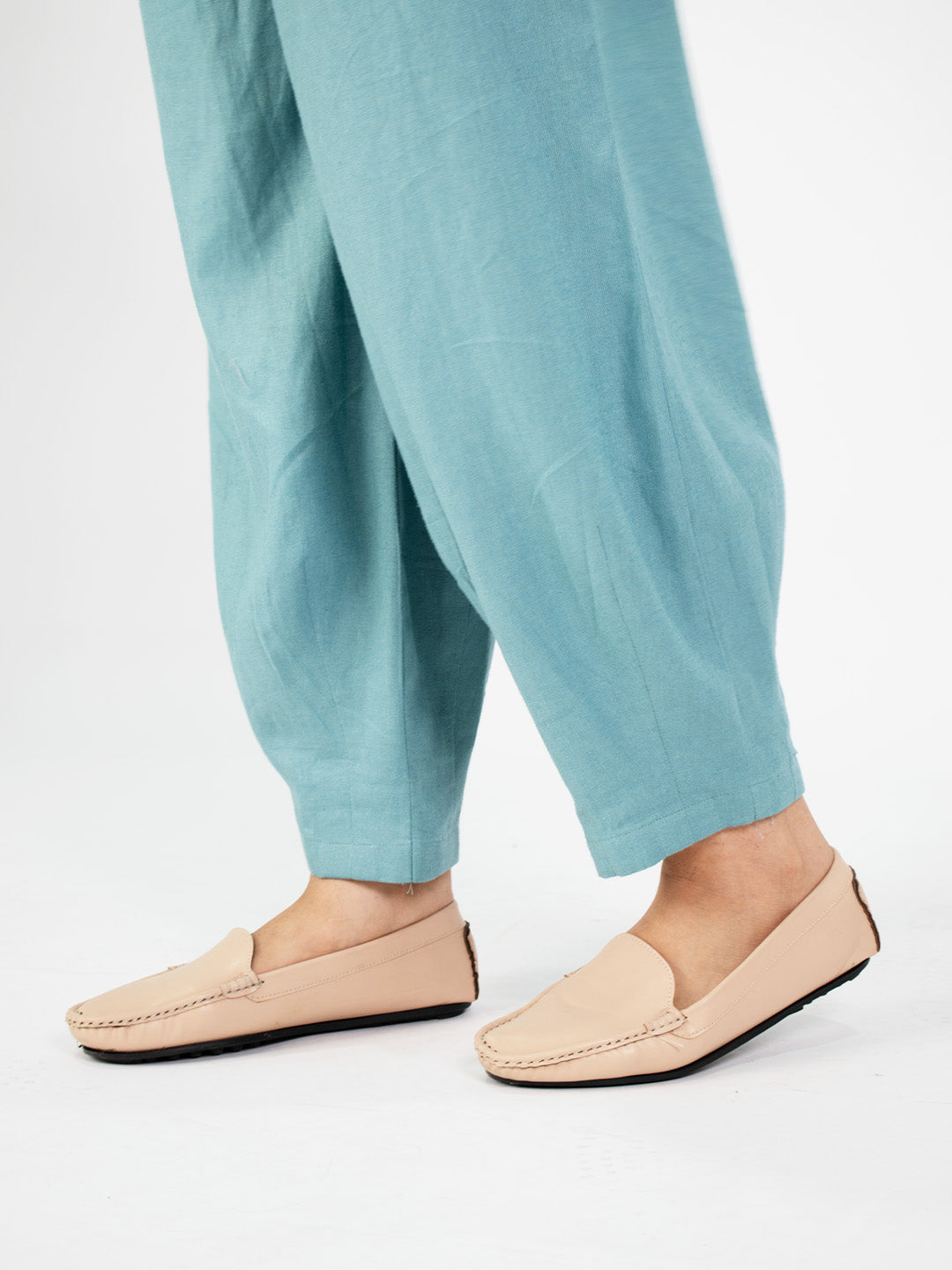 Turquoise Linen Mom-Fit Pants