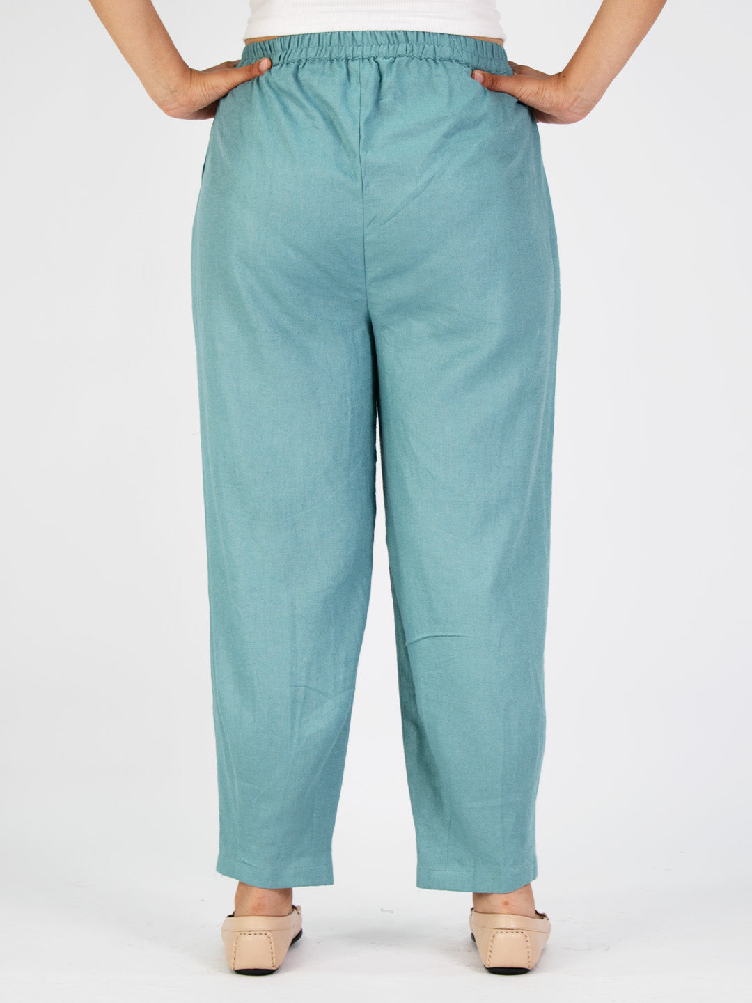 Turquoise Linen Mom-Fit Pants