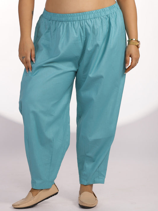 Turquoise Cotton Mom-Fit Pants