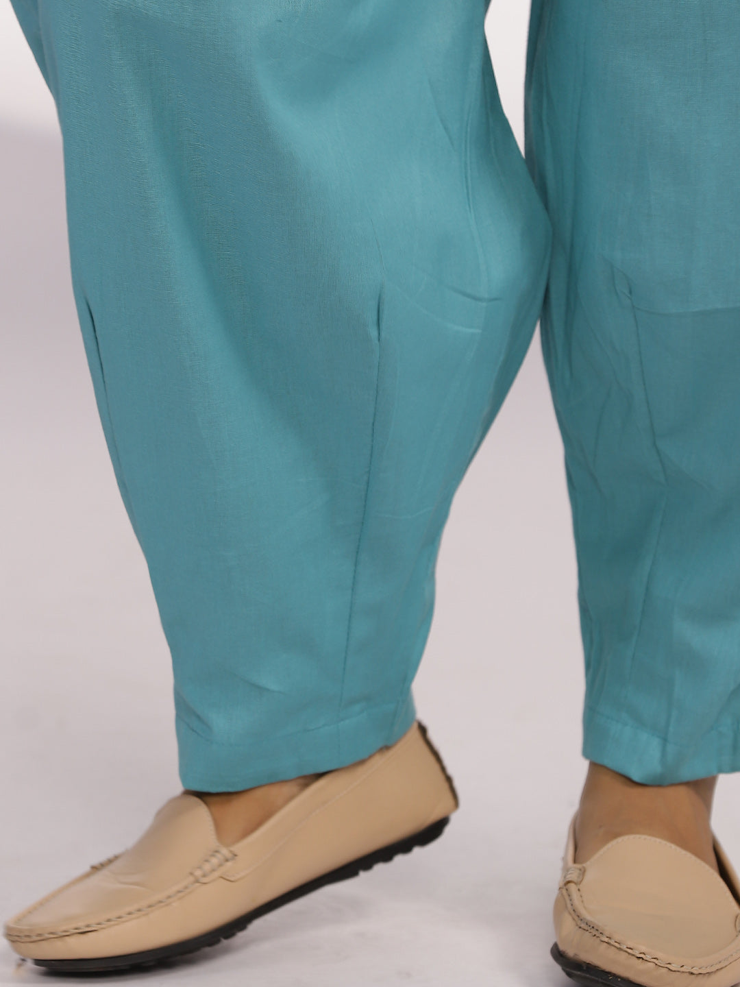 Turquoise Cotton Mom-Fit Pants