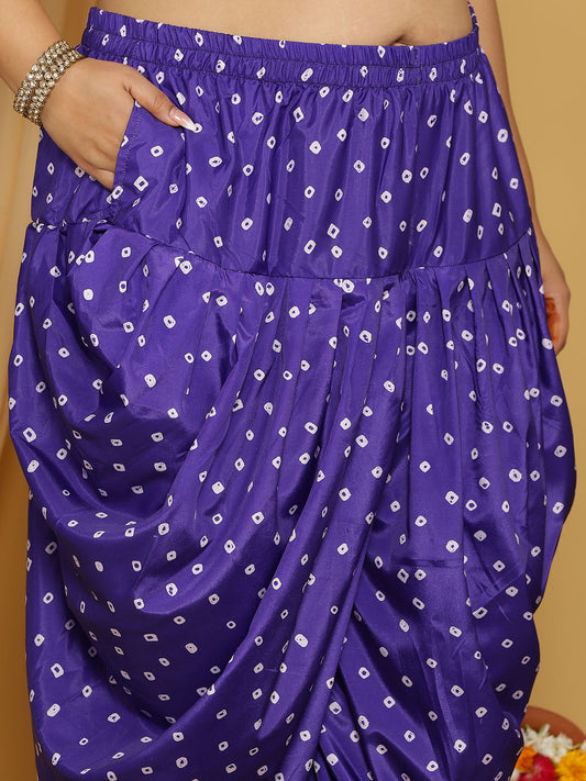 PurpleBandhani Crepe Silk Dhoti