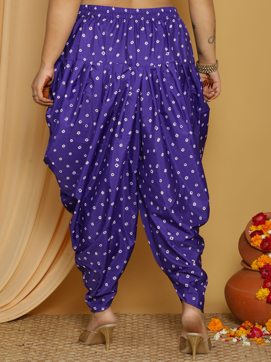 PurpleBandhani Crepe Silk Dhoti