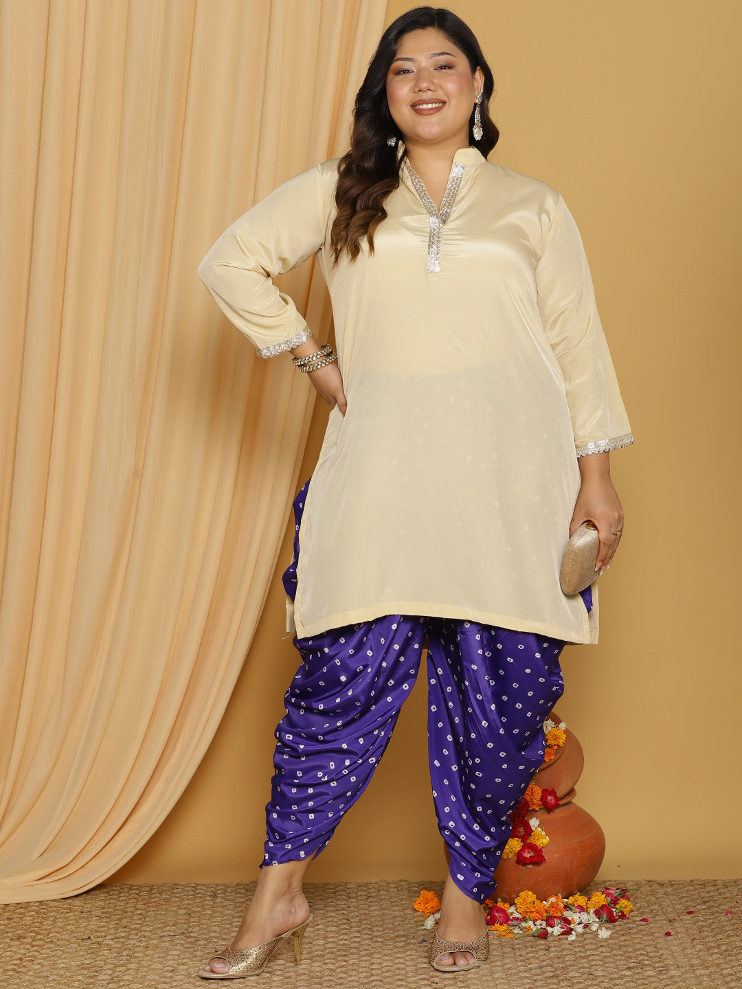 PurpleBandhani Crepe Silk Dhoti