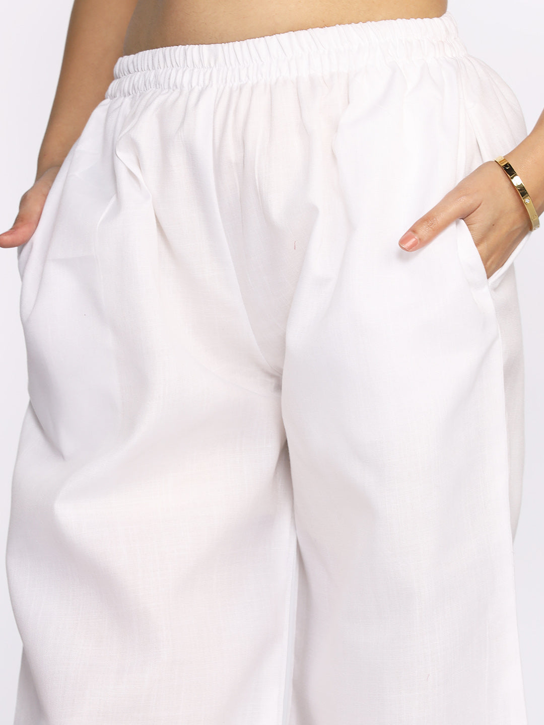 White CottonSlub Laced Palazzo