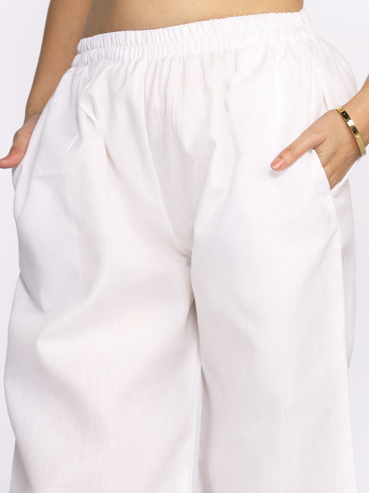 White CottonSlub Laced Palazzo