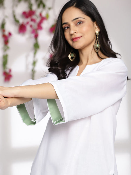 White CottonSlub LongKurta - Florian