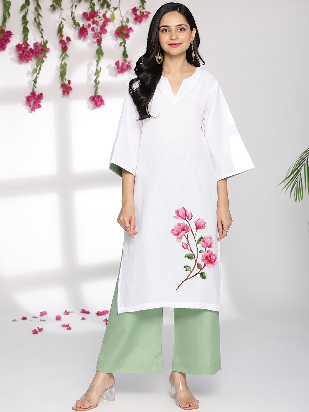 White CottonSlub LongKurta - Florian