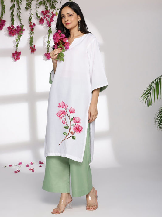 White CottonSlub LongKurta - Florian
