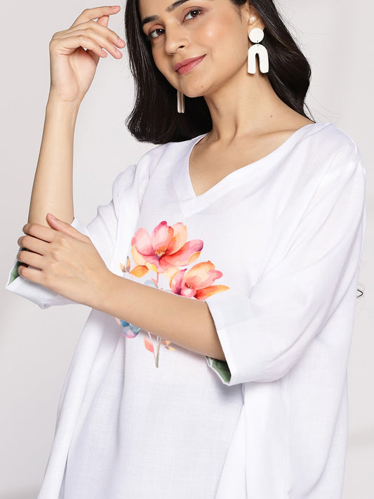 White CottonSlub OversizedTop - AzureAmber